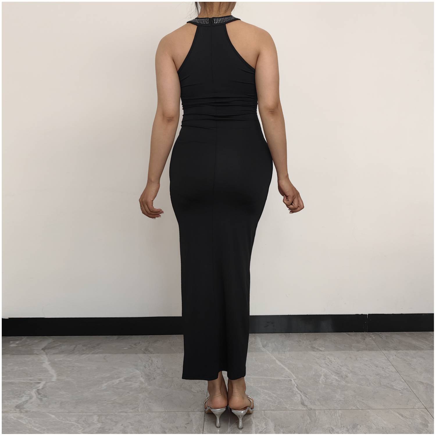 VESTIDO MUJER RINODERINA NEGRO VT066 MODA TELA ELÁSTICA SUAVE REGALO - 4