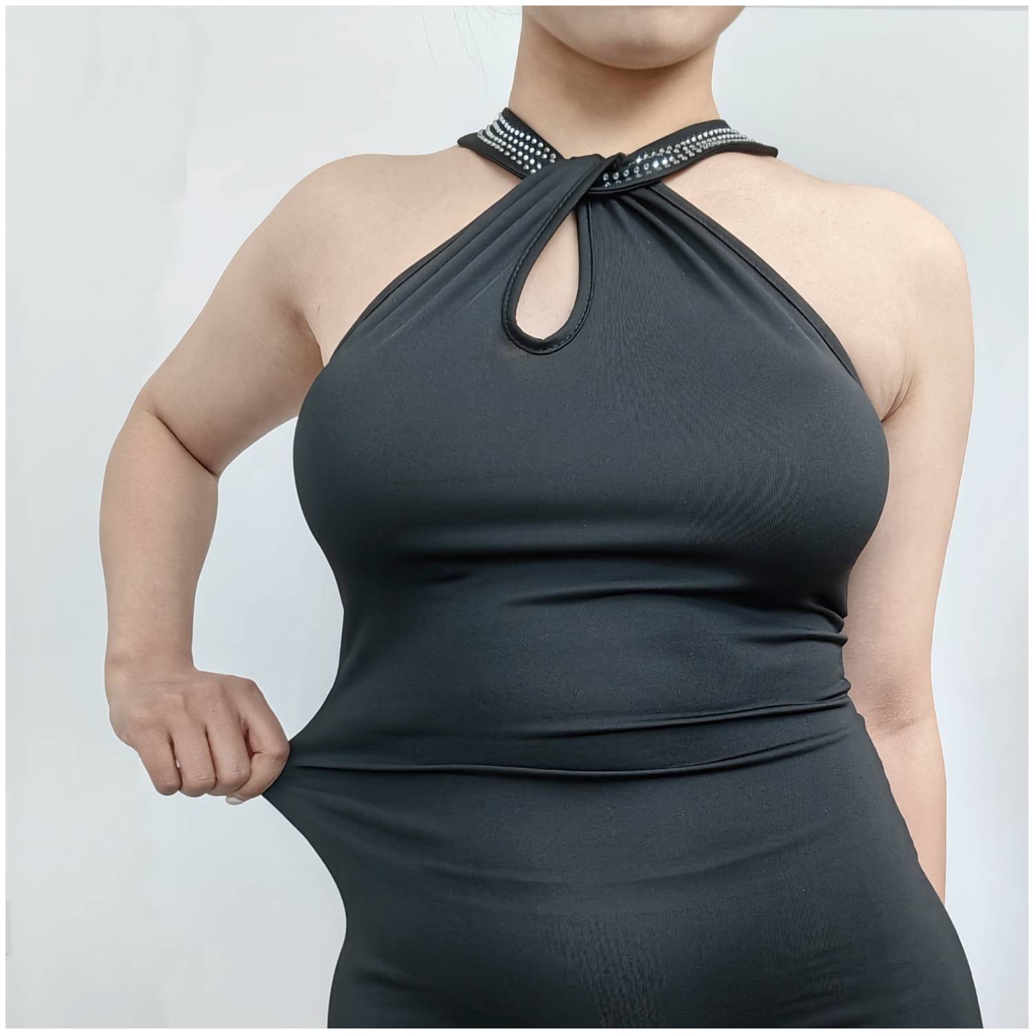 VESTIDO MUJER RINODERINA NEGRO VT066 MODA TELA ELÁSTICA SUAVE REGALO - 5