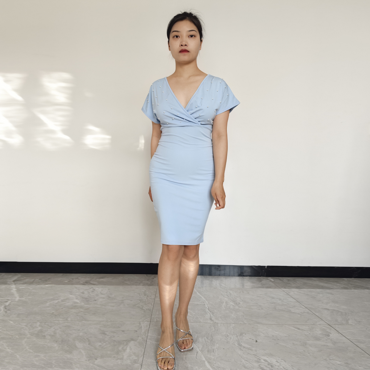 VESTIDO MUJER RINODERINA VT2413 MODA TELA ELÁSTICA PERLAS REGALO - 1
