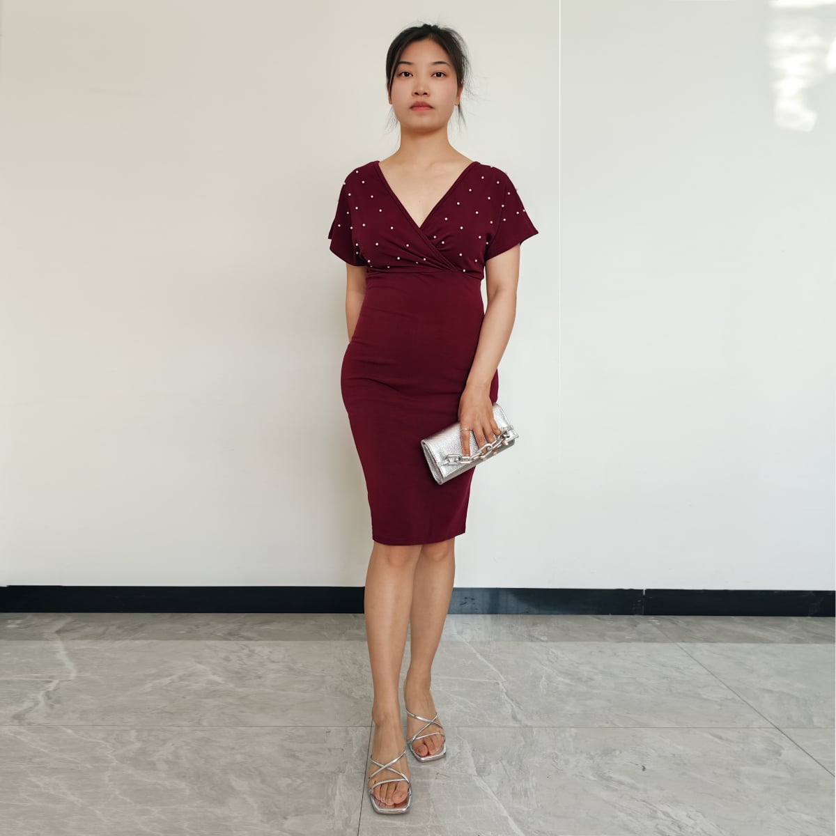 VESTIDO MUJER RINODERINA VT2413 MODA TELA ELÁSTICA PERLAS REGALO - 1