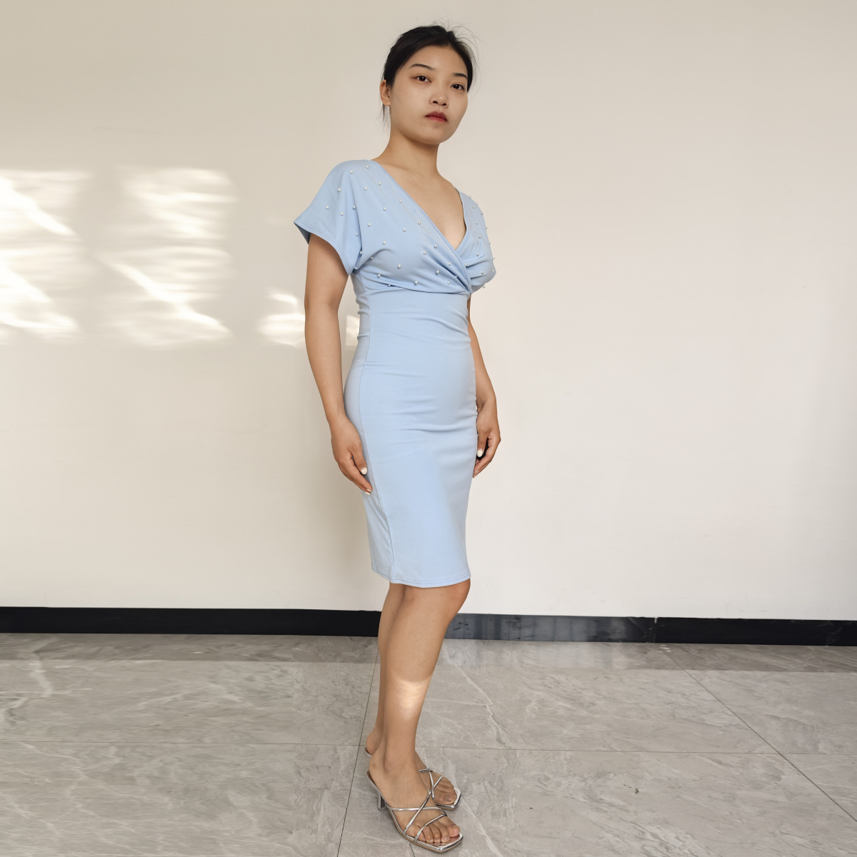 VESTIDO MUJER RINODERINA VT2413 MODA TELA ELÁSTICA PERLAS REGALO - 2