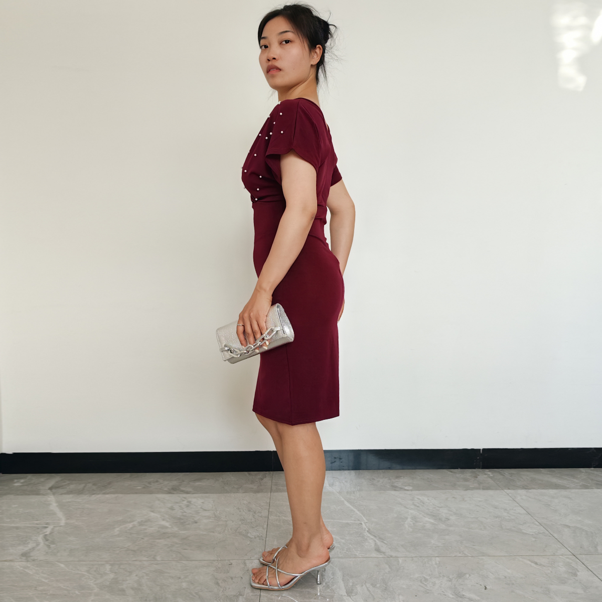 VESTIDO MUJER RINODERINA VT2413 MODA TELA ELÁSTICA PERLAS REGALO - 2