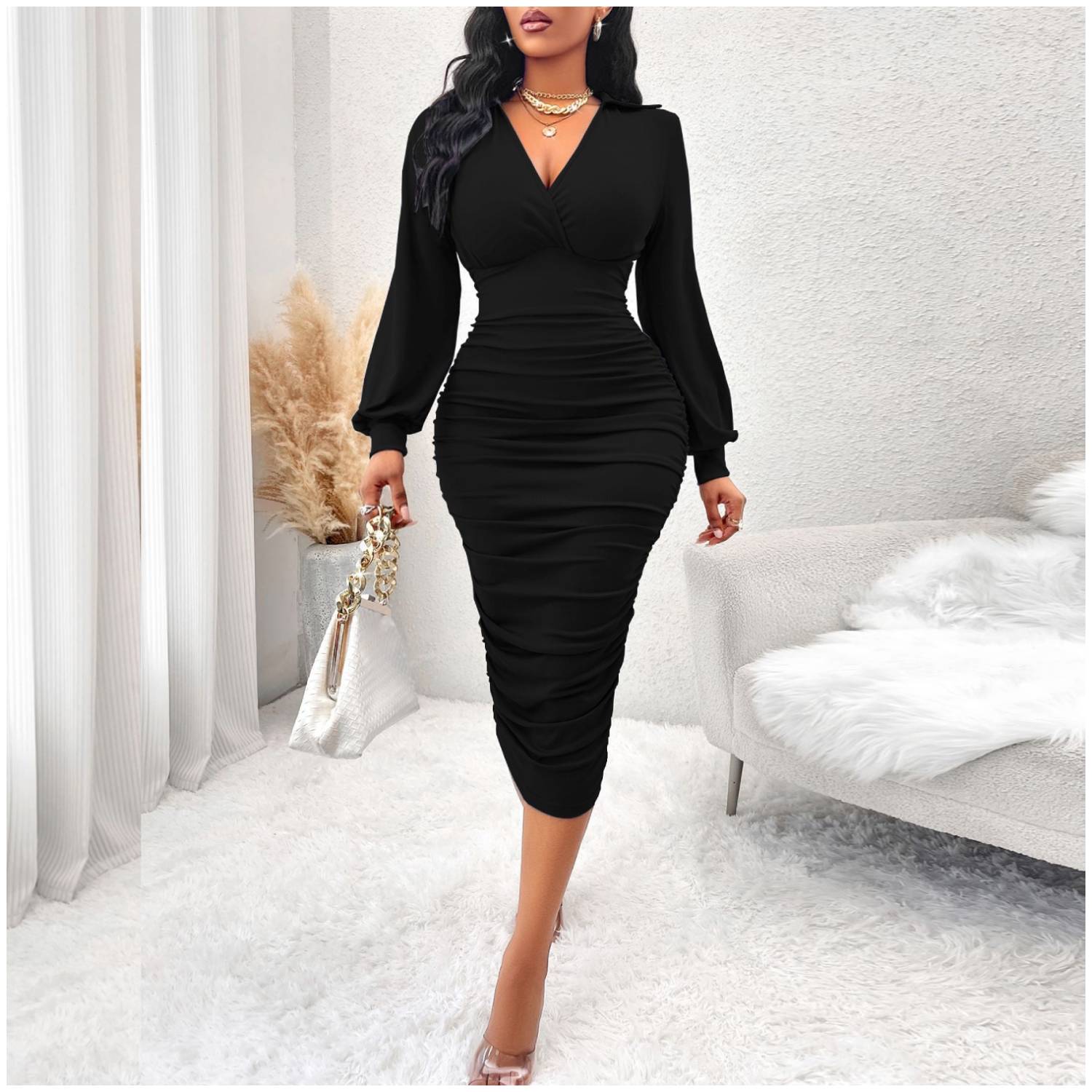 VESTIDO MUJER RINODERINA VT999 ELEGANTES HIELO ESTRIADO ELÁSTICO TEJIDO REGALO - 1