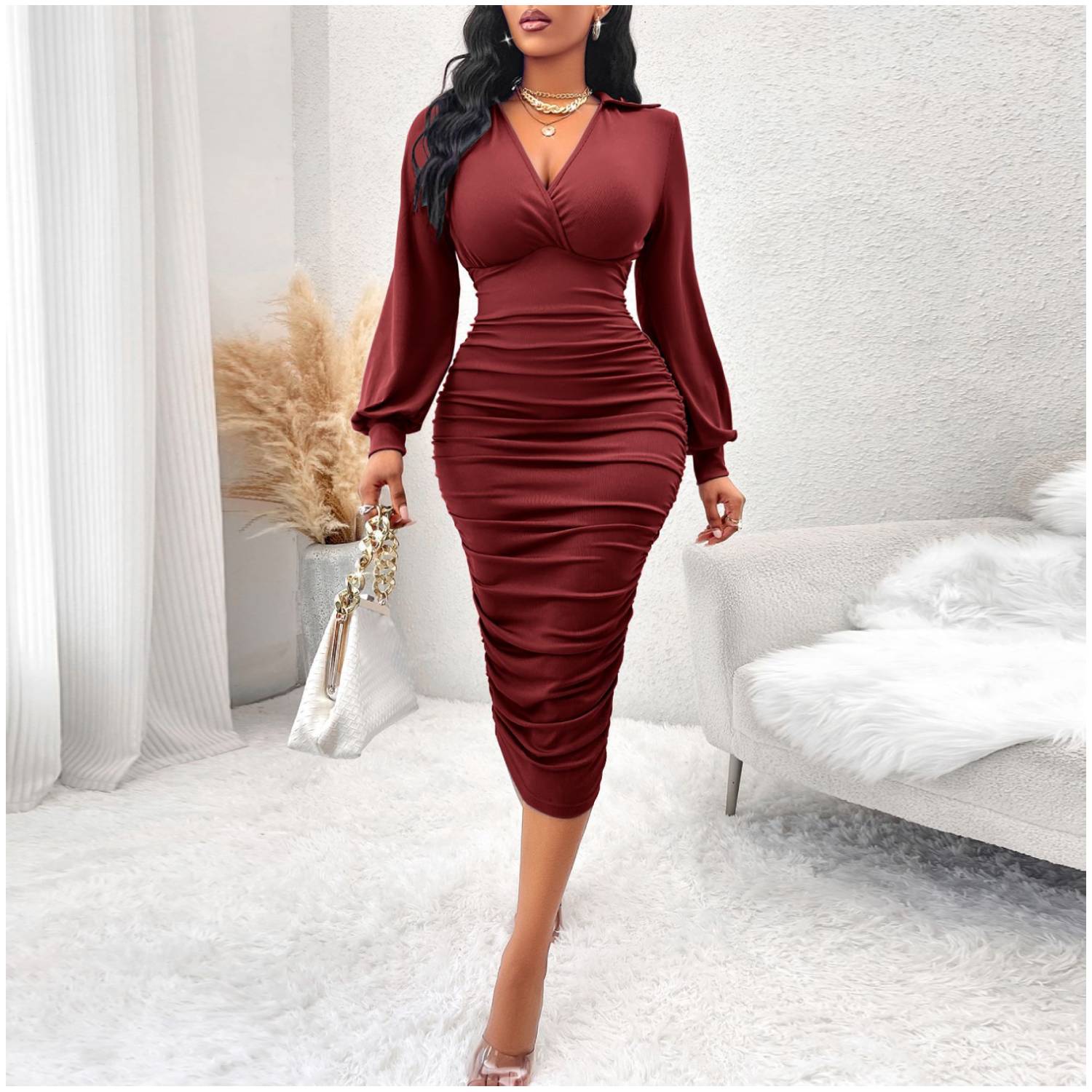 VESTIDO MUJER RINODERINA VT999 ELEGANTES HIELO ESTRIADO ELÁSTICO TEJIDO REGALO - 1