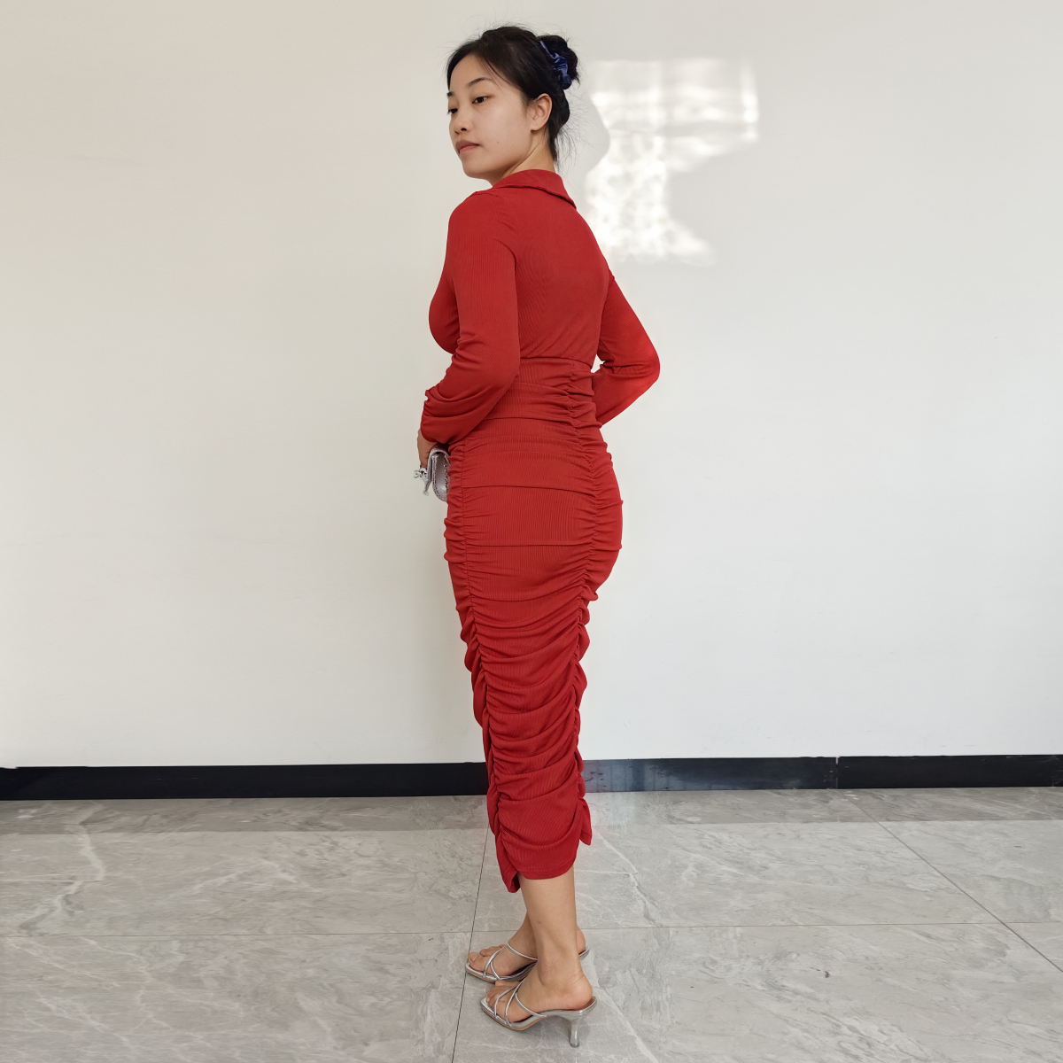 VESTIDO MUJER RINODERINA VT999 ELEGANTES HIELO ESTRIADO ELÁSTICO TEJIDO REGALO - 3