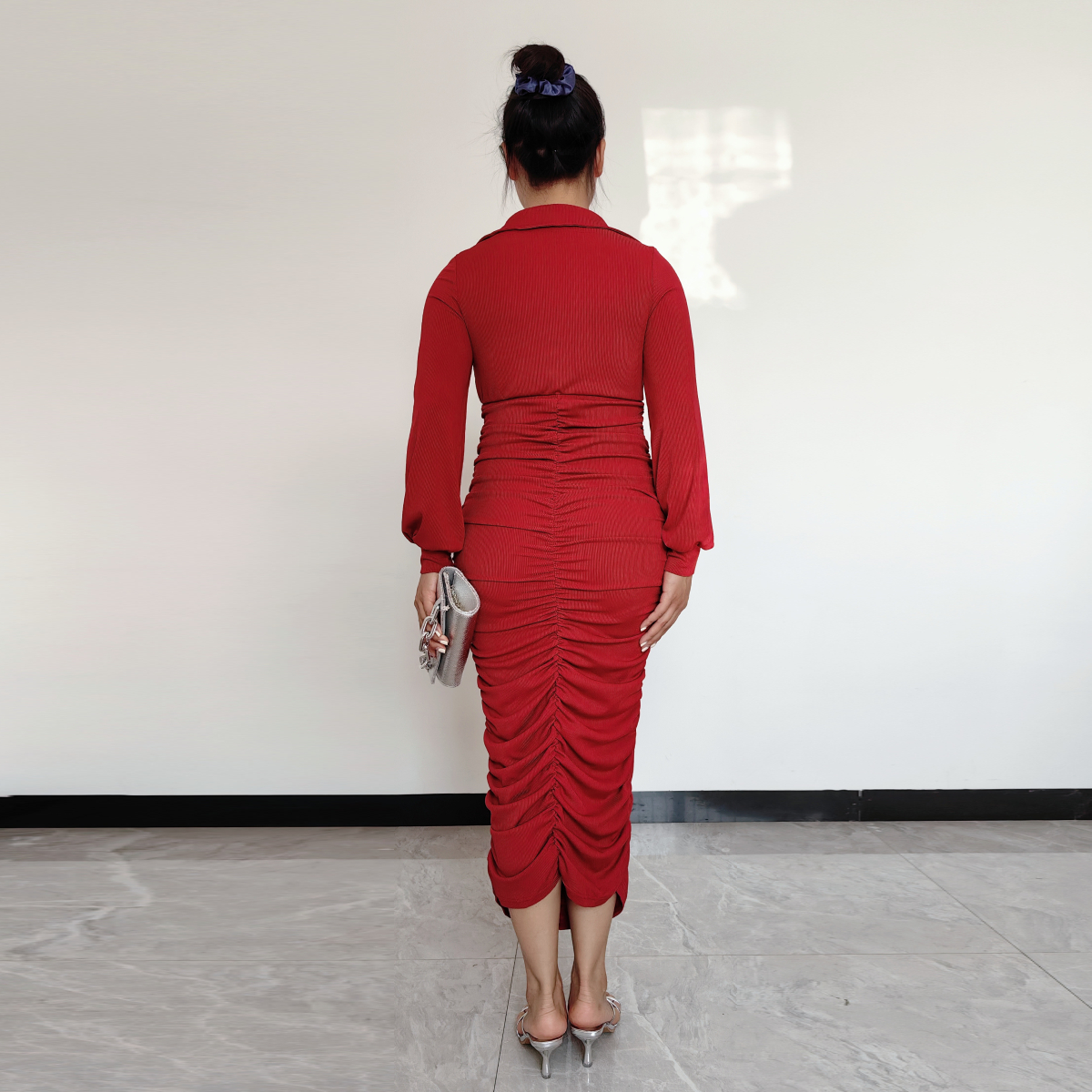 VESTIDO MUJER RINODERINA VT999 ELEGANTES HIELO ESTRIADO ELÁSTICO TEJIDO REGALO - 4