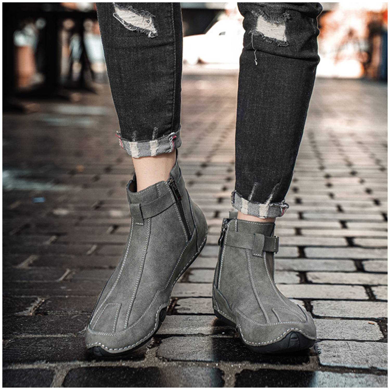 BOTINES CASUALES UNISEX RINODERINA MICROFIBRA GRIS PAREJAS ZC8806 - 3