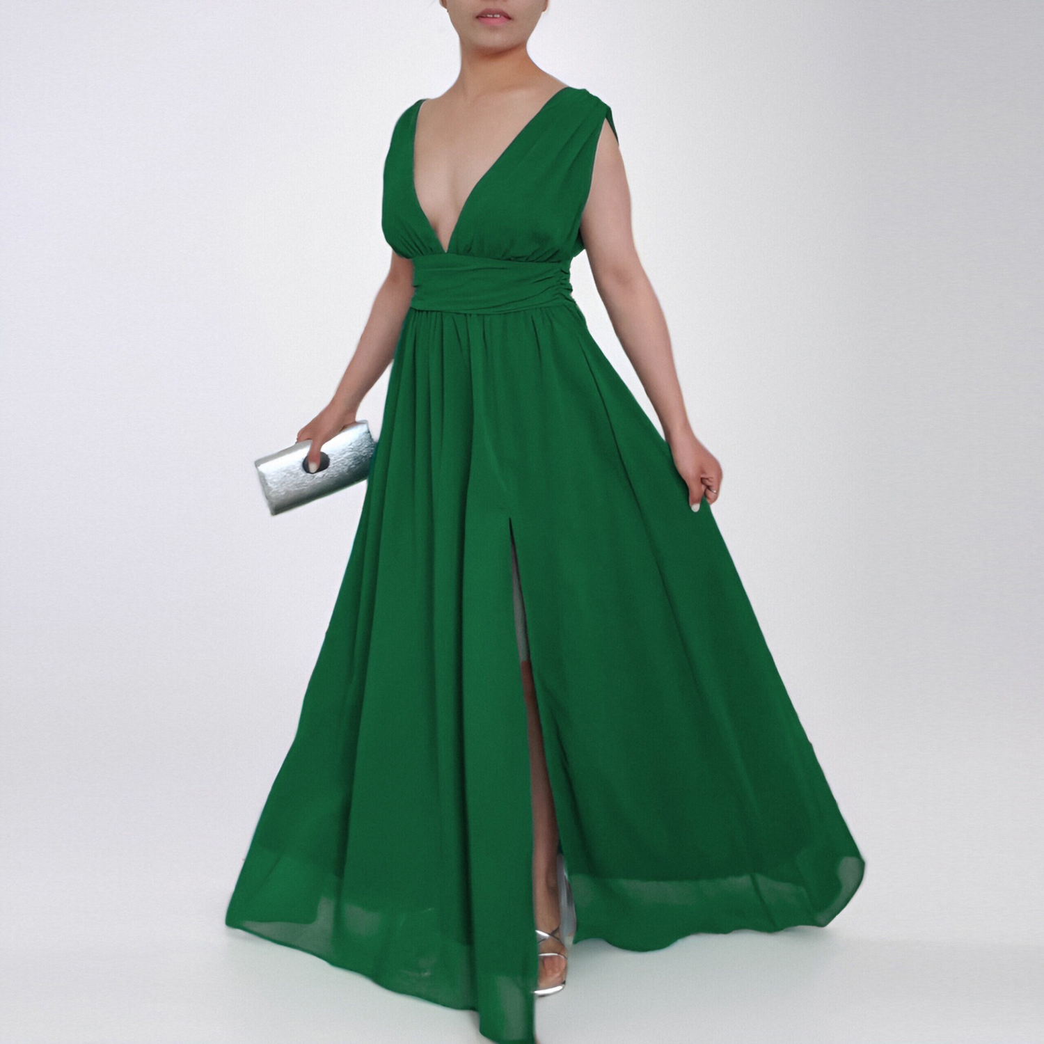 VESTIDO MUJER RINODERINA VT149 ELEGANTE FIESTA CON ABERTURA - 1