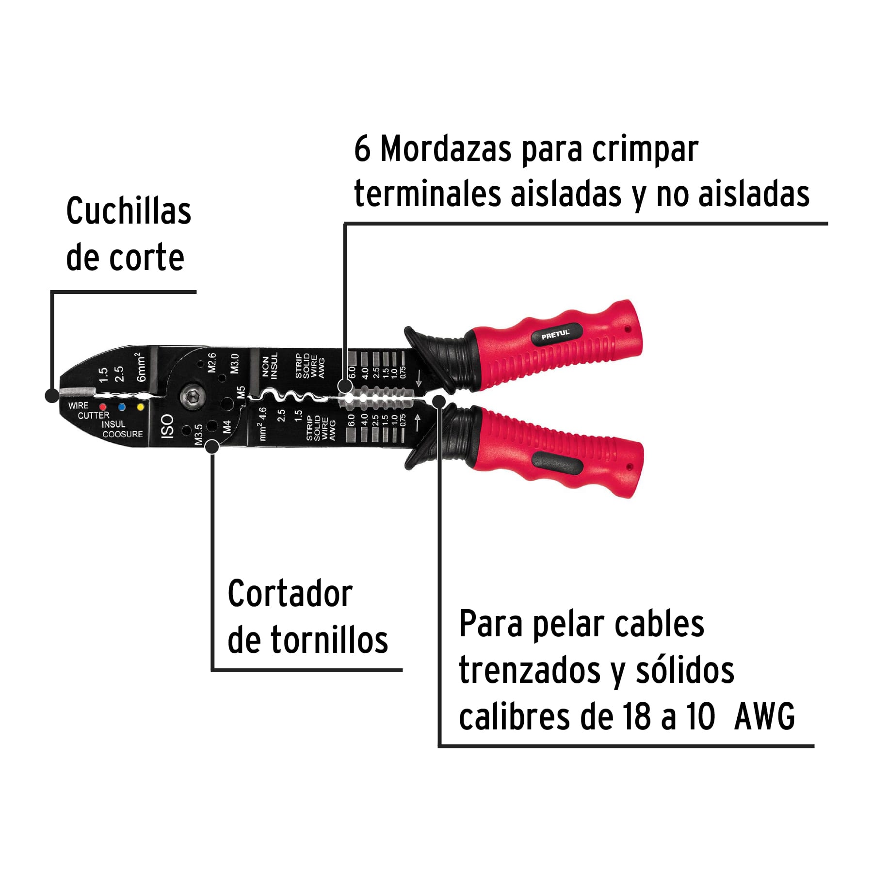 ALICATE PELACABLE UNIVERSAL PRETUL DE 9 PULGADAS - 22710 - 2