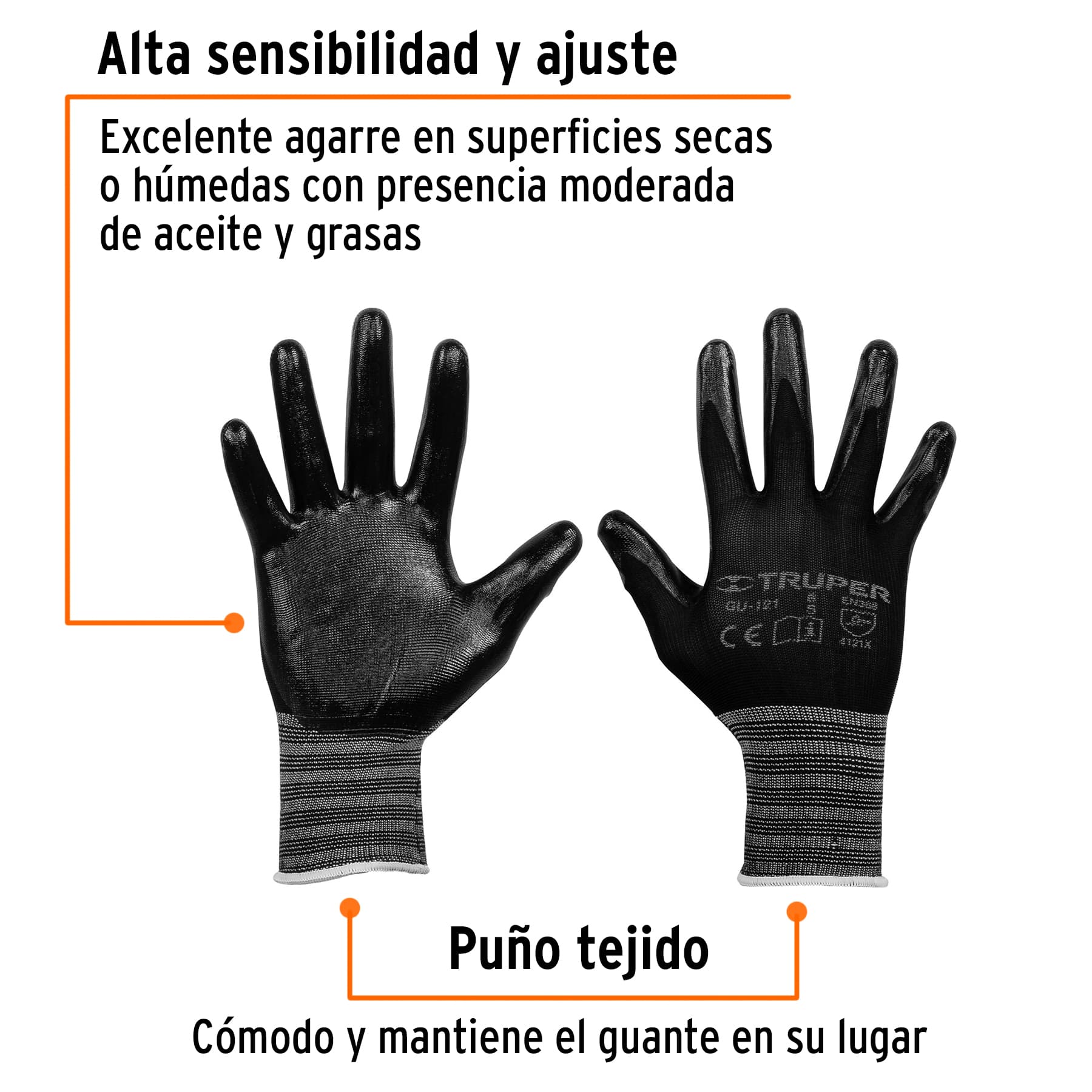 GUANTES DE NYLON RECUBIERTOS DE NITRILO, TALLA M, TRUPER - 13294 - 2
