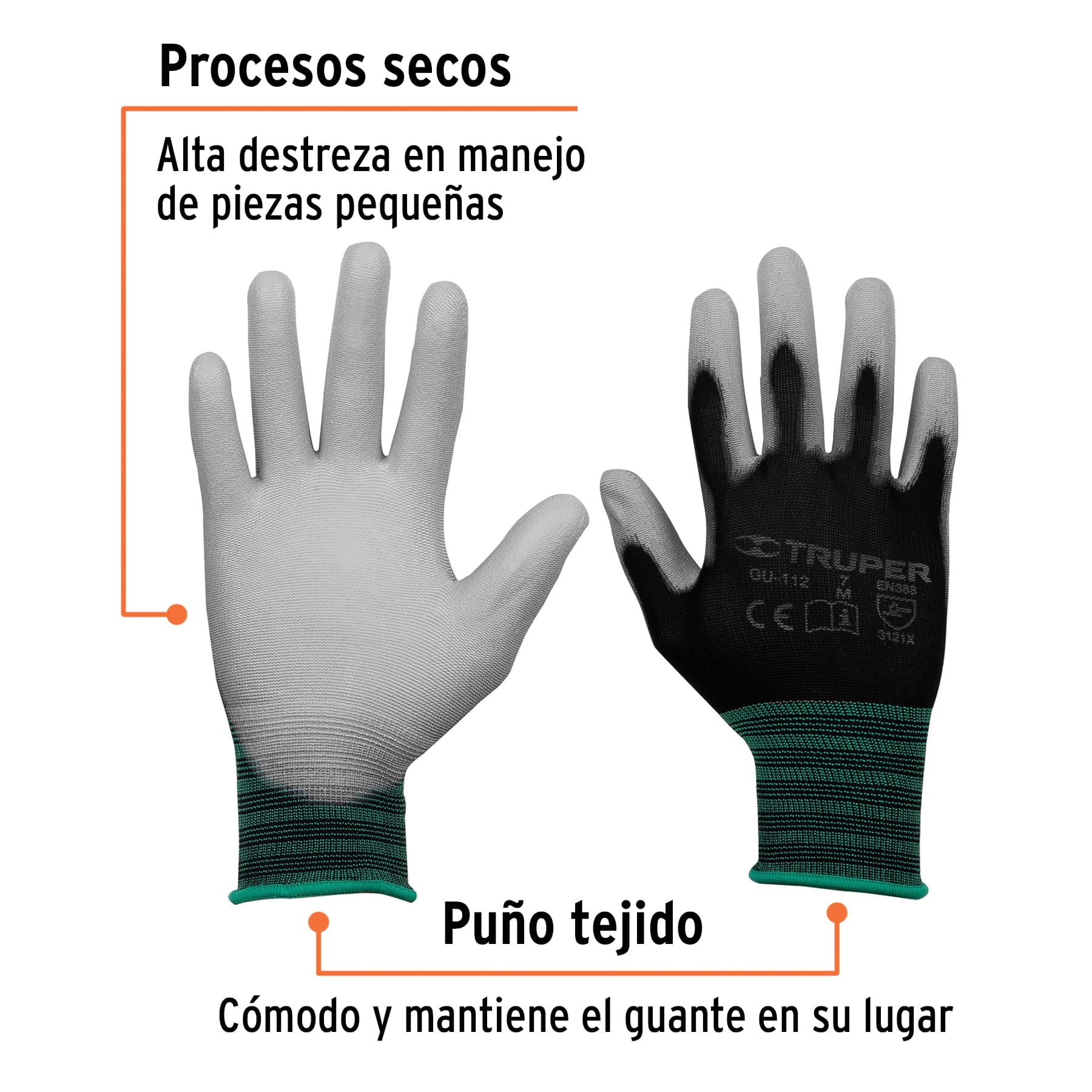 GUANTES DE NYLON RECUBIERTOS DE POLIURETANO, TALLA M, TRUPER - 13291 - 2