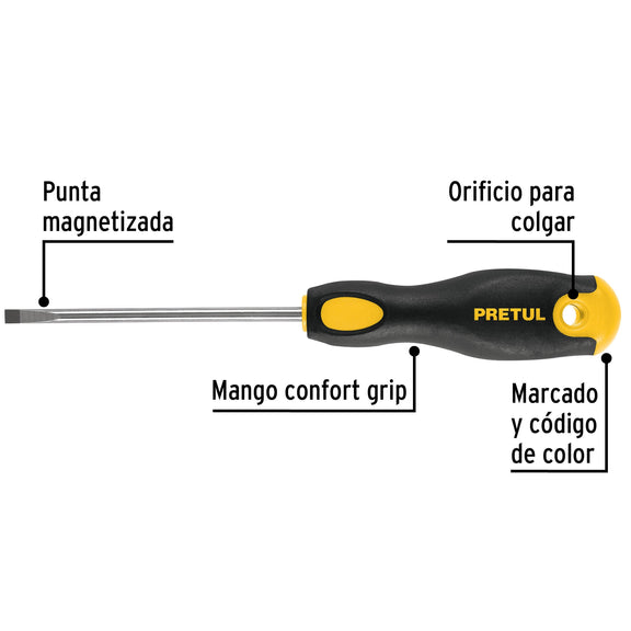 DESARMADOR PLANO CABINET 3/16 X 4' MANGO COMFORT GRIP, PRETUL - 21489 - 2