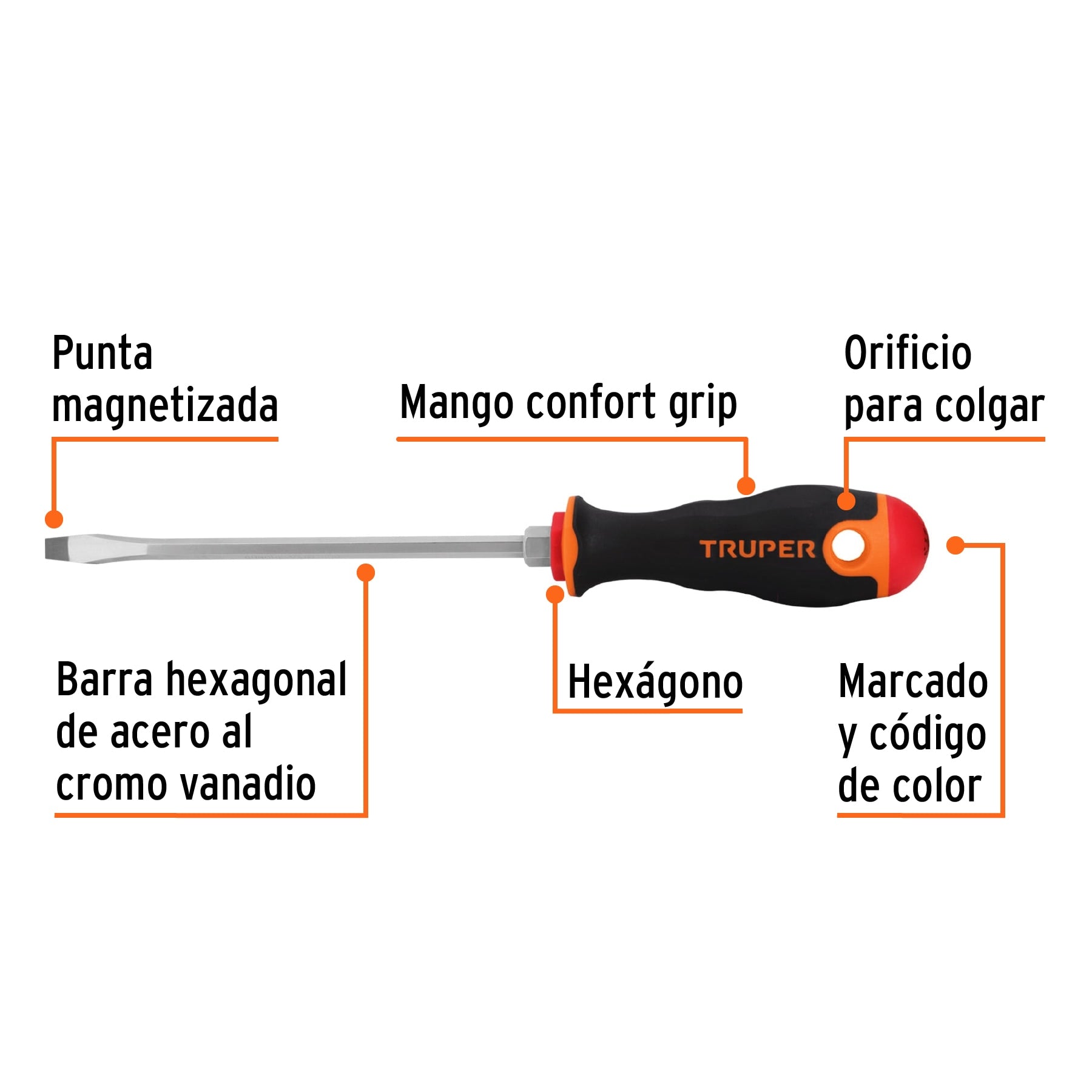 DESARMADOR PLANO 1/4' X 6' MANGO COMFORT GRIP, TRUPER - 14000 - 2
