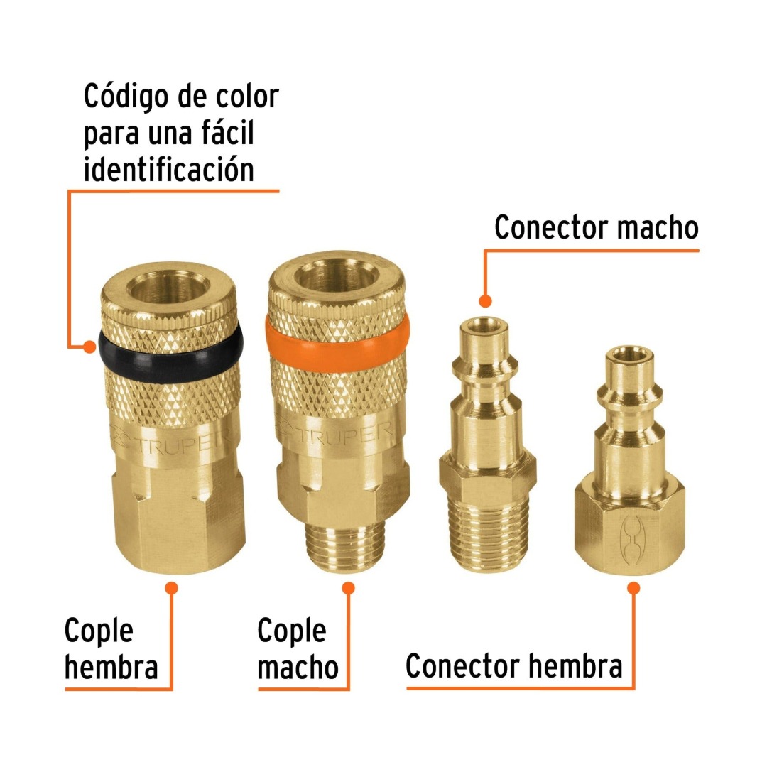 JUEGO DE 2 CONECTORES RÁPIDOS Y 2 COPLES DE LATÓN, TRUPER 19080 - 2