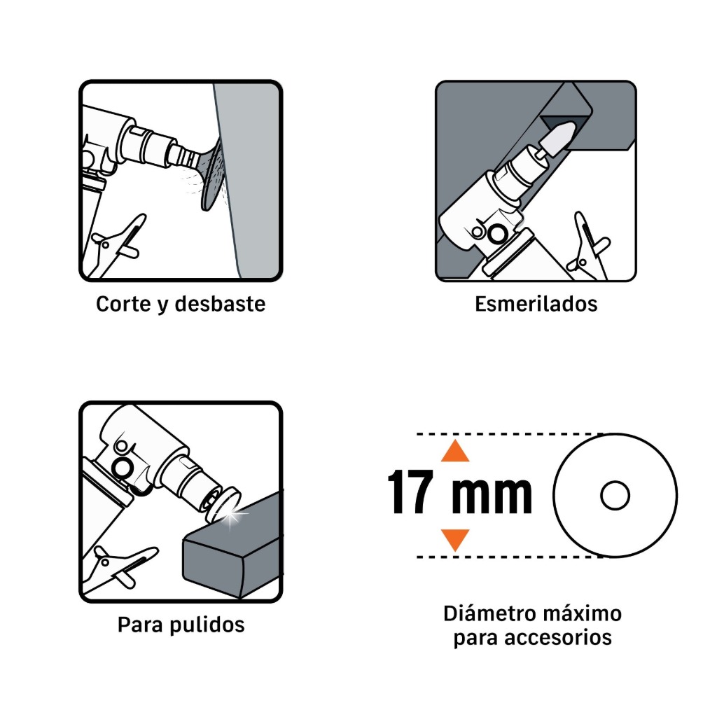 KIT DE MINI ESMERILADORA 1/4' CON ESTUCHE PLÁSTICO, TRUPER 16887 - 6