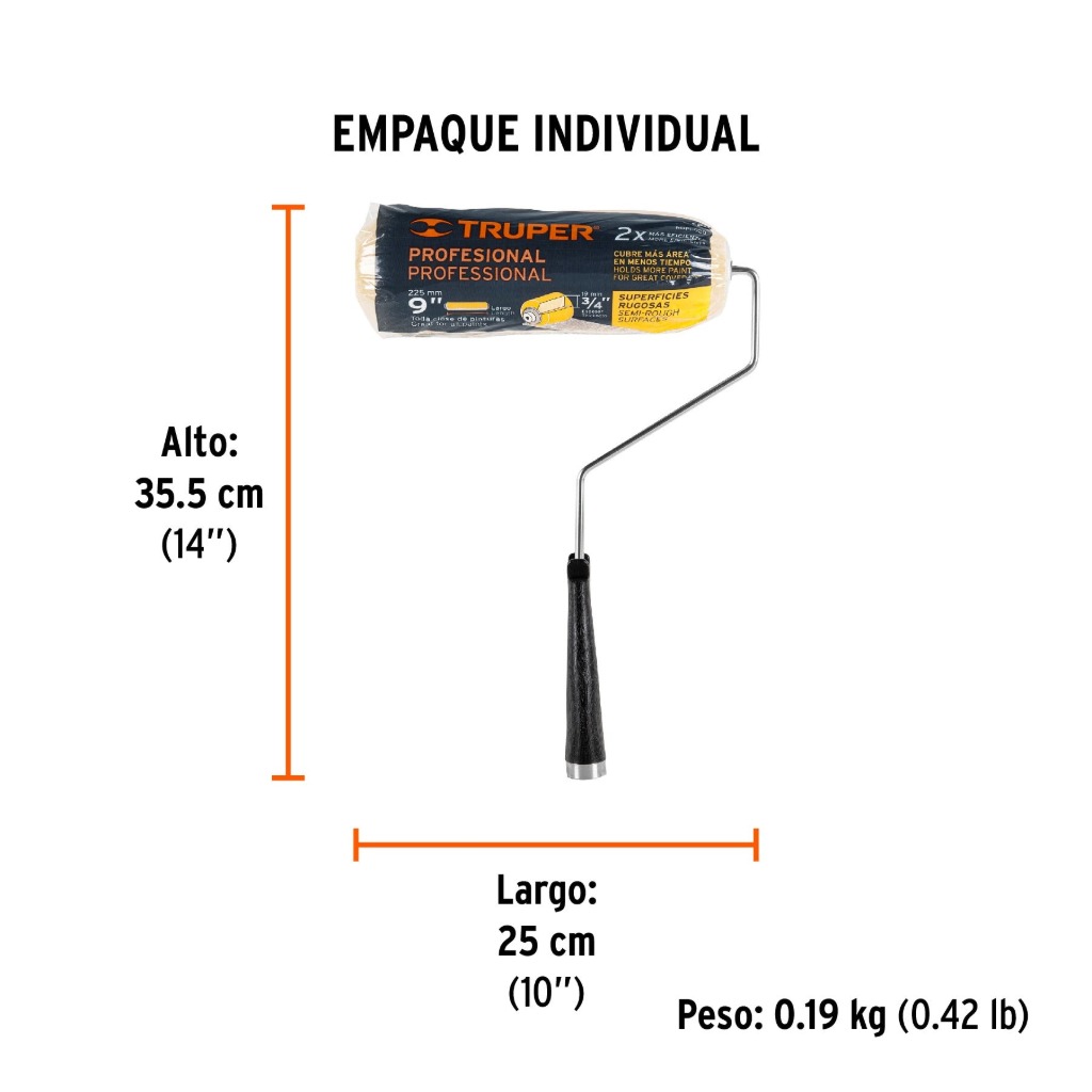 RODILLO PARA PINTAR 9 X 3/4' SUPERFICIES RUGOSAS, TRUPER 13877 - 4