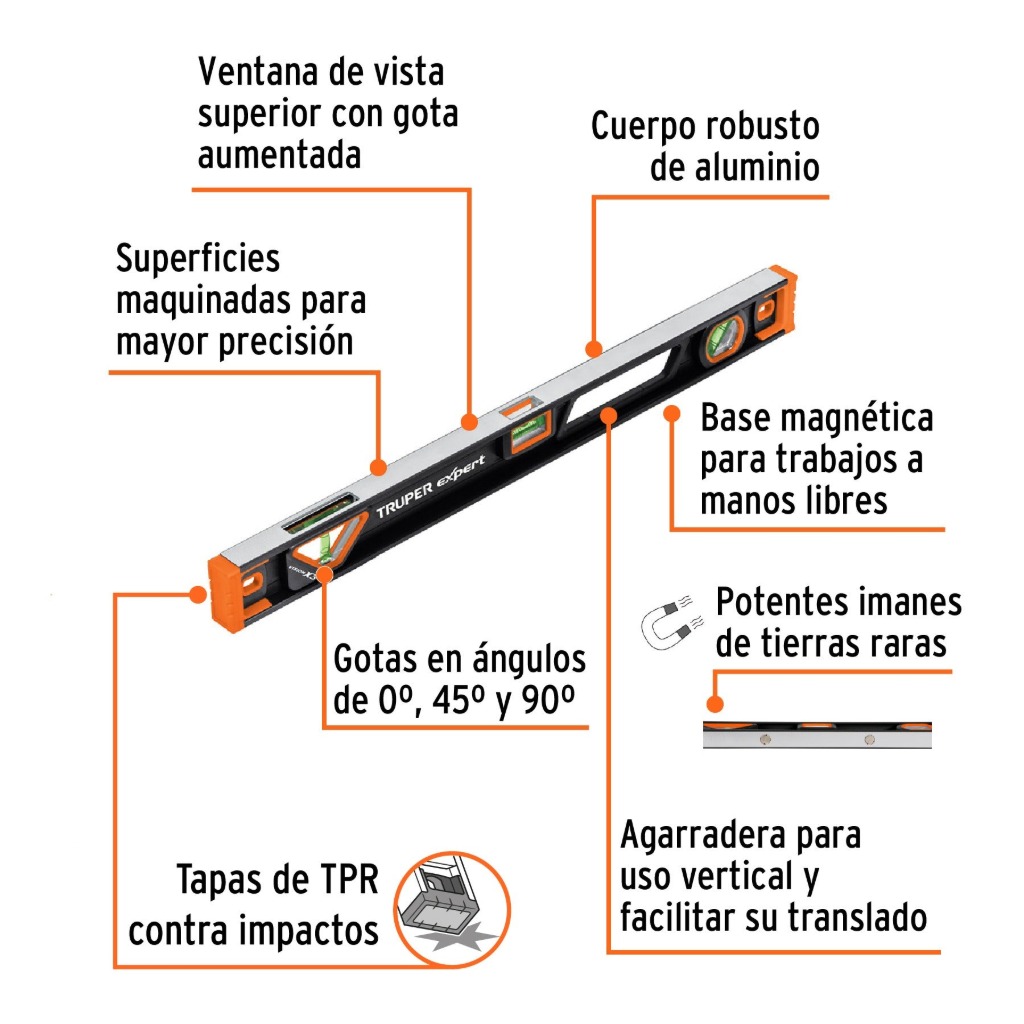 NIVEL PROFESIONAL MAGNÉTICO 24' CON PROTECCIÓN TPR TRUPER 14626 - 4