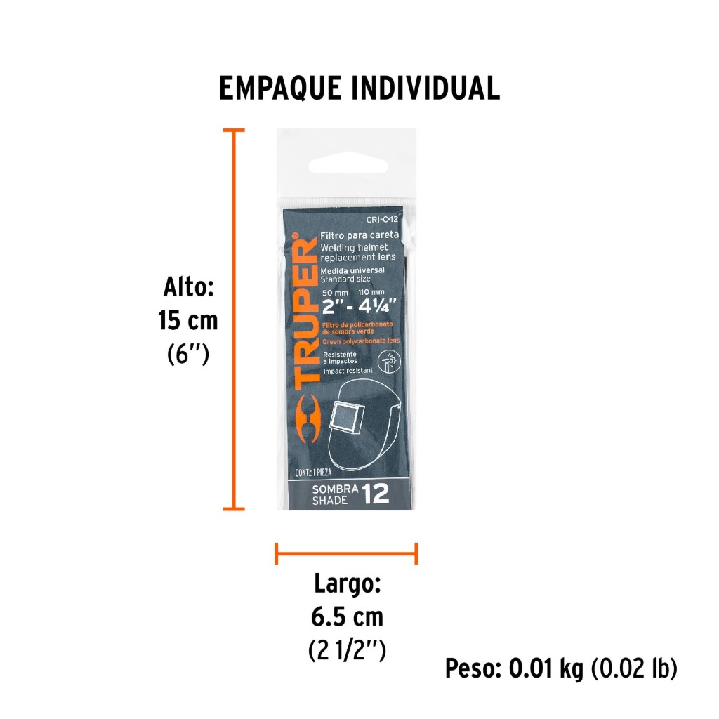 LENTE SOMBRA 12 PARA CARETAS CASO-3 Y CASO-300-P TRUPER 14276 - 3