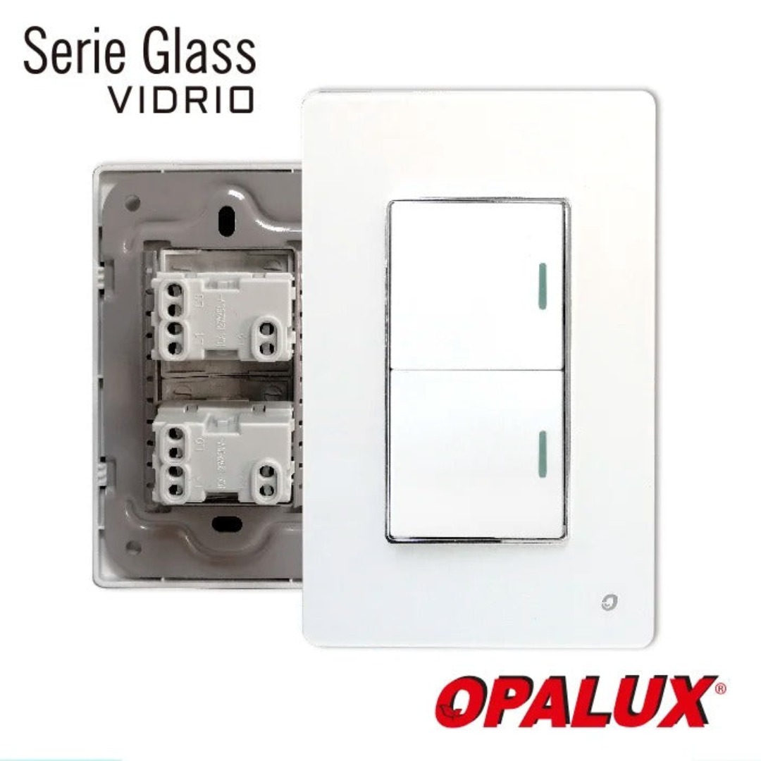 INTERRUPTOR CONMUTADOR DOBLE EMPOTRABLE OPALUX PREMIUM CRISTAL BLANCO 10A - 1