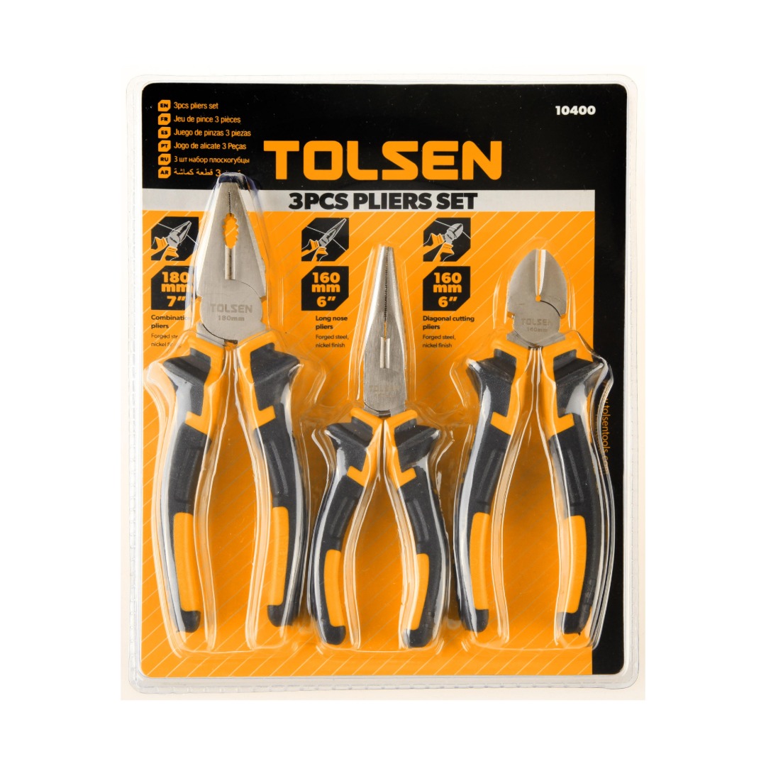 JUEGO DE 3 ALICATES PARA ELECTRICISTA TOLSEN 10400 - 6