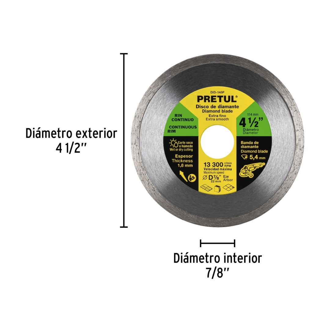 DISCO DE DIAMANTE 4-1/2' X 1.8 MM RIN CONTINUO PRETUL 21009 - 2