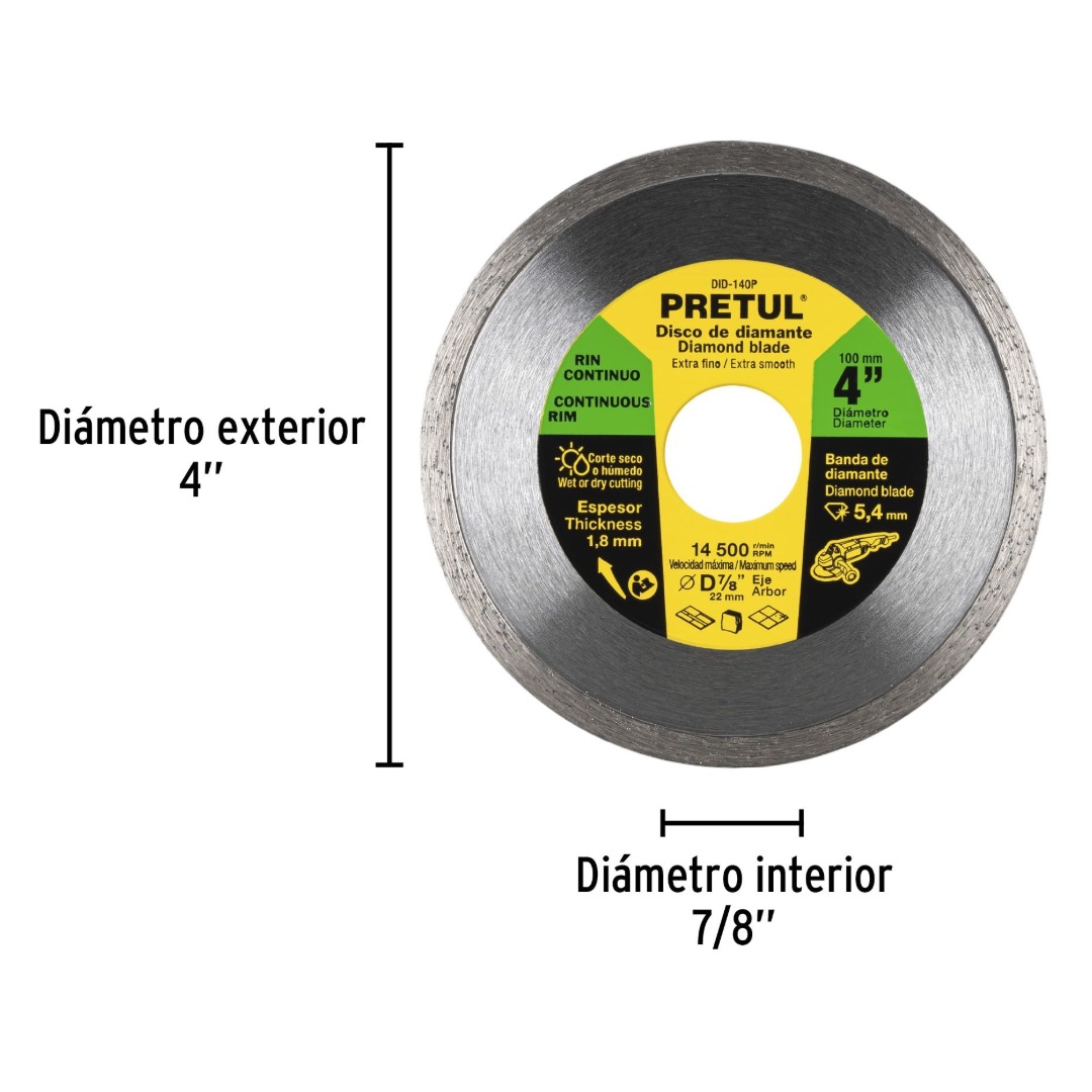 DISCO DE DIAMANTE 4' X 1.8 MM RIN CONTINUO PRETUL 21001 - 2