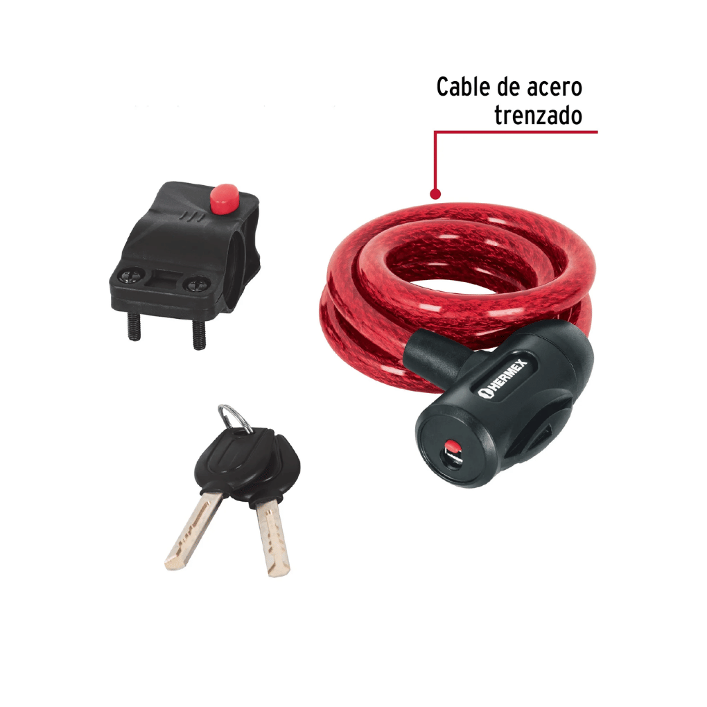 CANDADO DE CABLE CON LLAVE, 12 MM X 1.0 M, HERMEX 43923 - 2