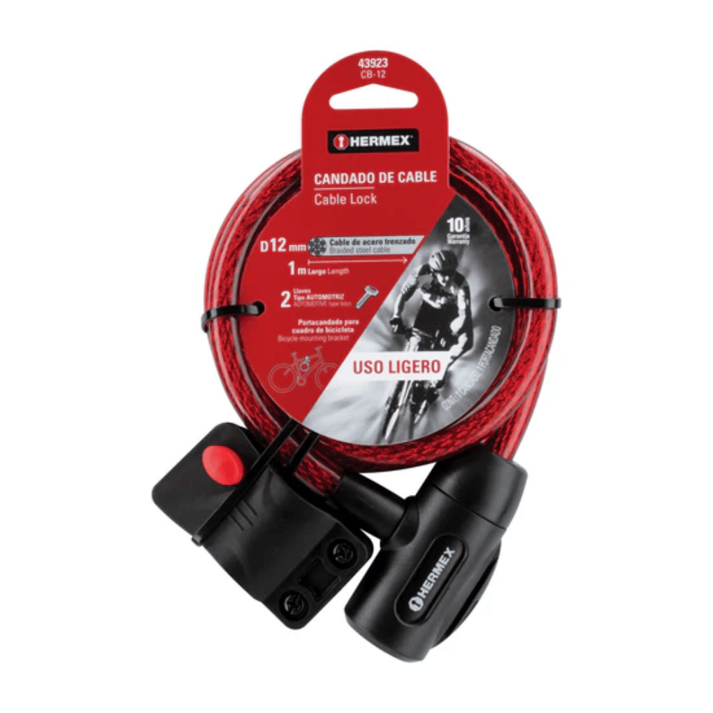 CANDADO DE CABLE CON LLAVE, 12 MM X 1.0 M, HERMEX 43923 - 4