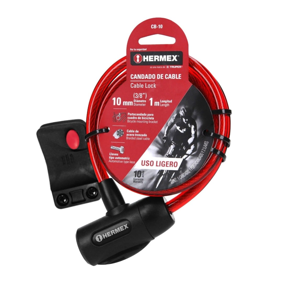 CANDADO DE CABLE CON LLAVE, 10 MM X 1.0 M, HERMEX 43922 - 4