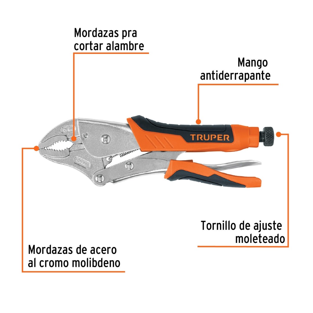 PINZA DE PRESIÓN 10' MORDAZA CURVA CON MANGO DE VINIL, TRUPER 17436 - 3