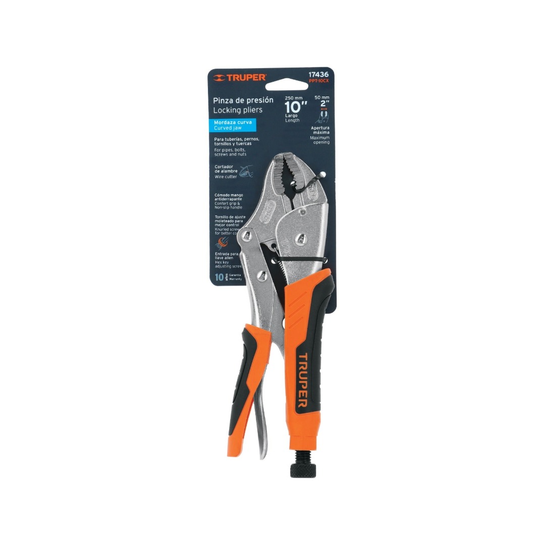 PINZA DE PRESIÓN 10' MORDAZA CURVA CON MANGO DE VINIL, TRUPER 17436 - 5