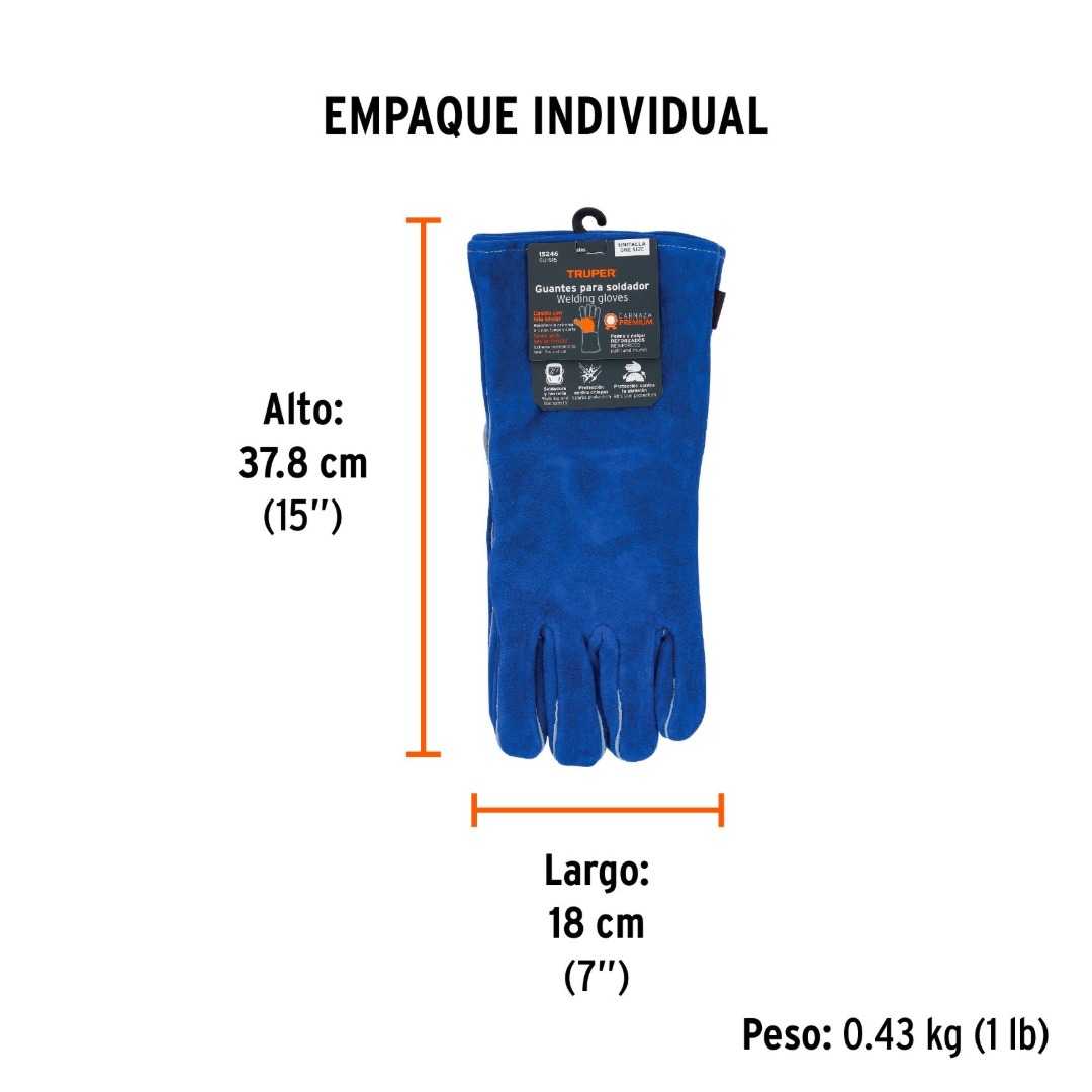 GUANTES PARA SOLDADOR REFORZADOS, AZULES, TRUPER 15246 - 4