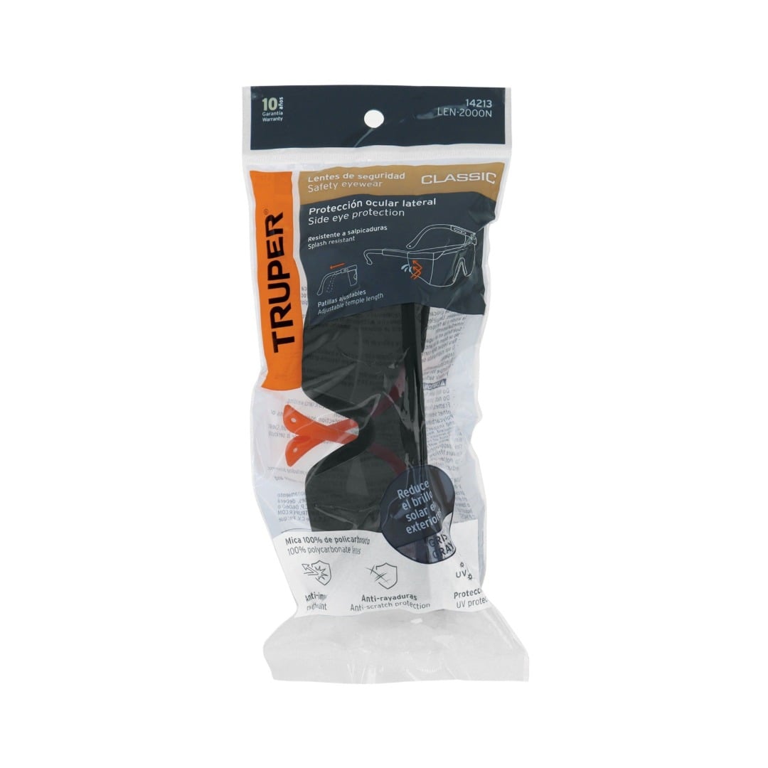 LENTES DE SEGURIDAD AJUSTABLES GRISES, TRUPER 14213 - 3