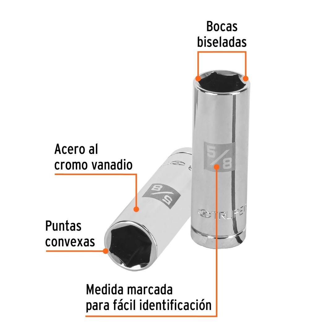 DADO LARGO PARA BUJÍA 5/8', 6 PUNTAS, CUADRO DE 1/2', TRUPER 13365 - 2