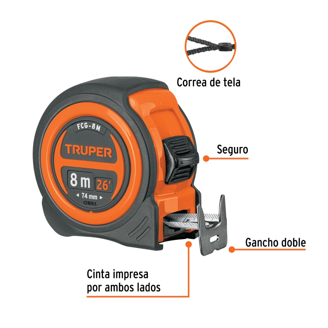 CINTA MÉTRICA COMPACTO CONTRA IMPACTOS 8 M CINTA 25 MM, TRUPER 12774 - 2