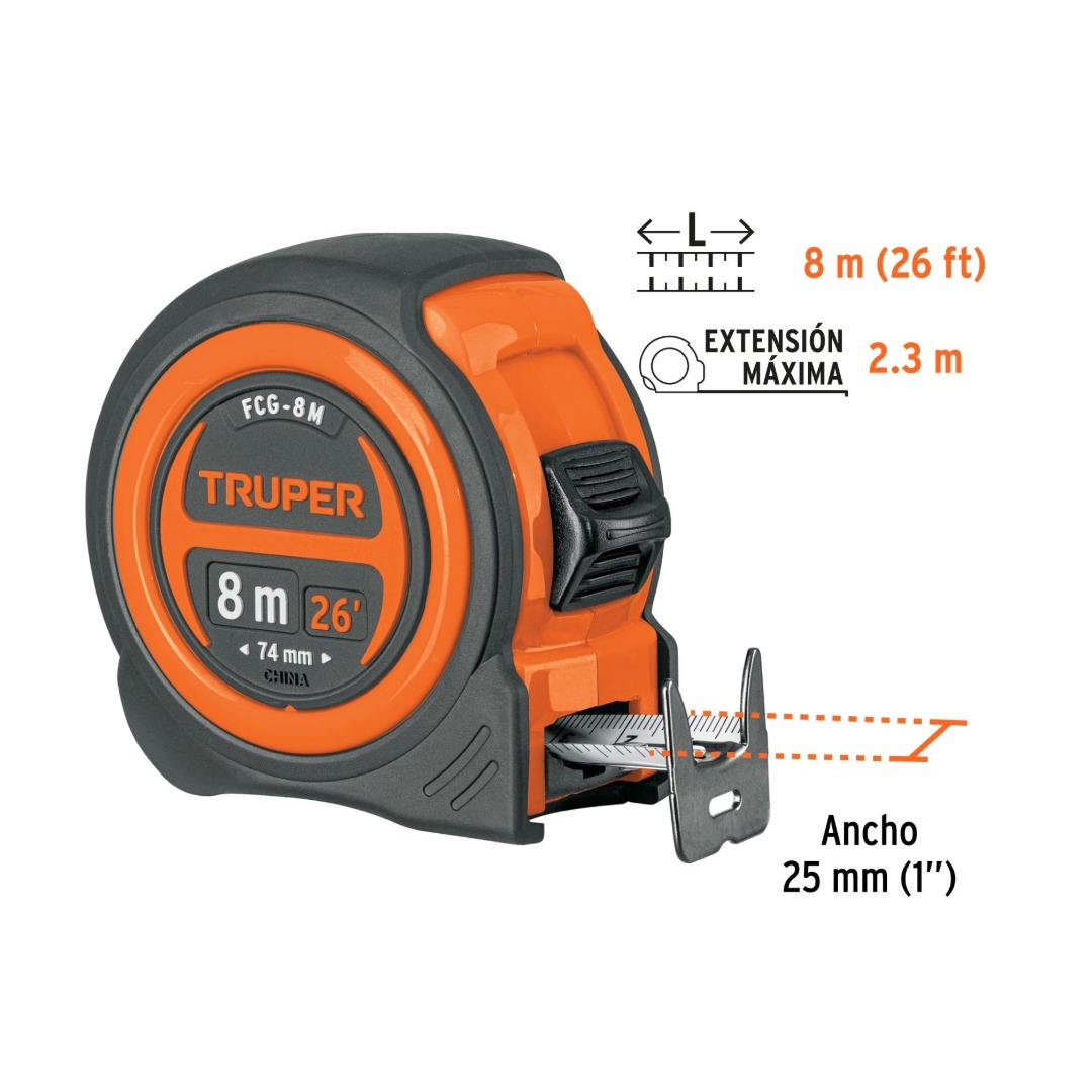 CINTA MÉTRICA COMPACTO CONTRA IMPACTOS 8 M CINTA 25 MM, TRUPER 12774 - 3