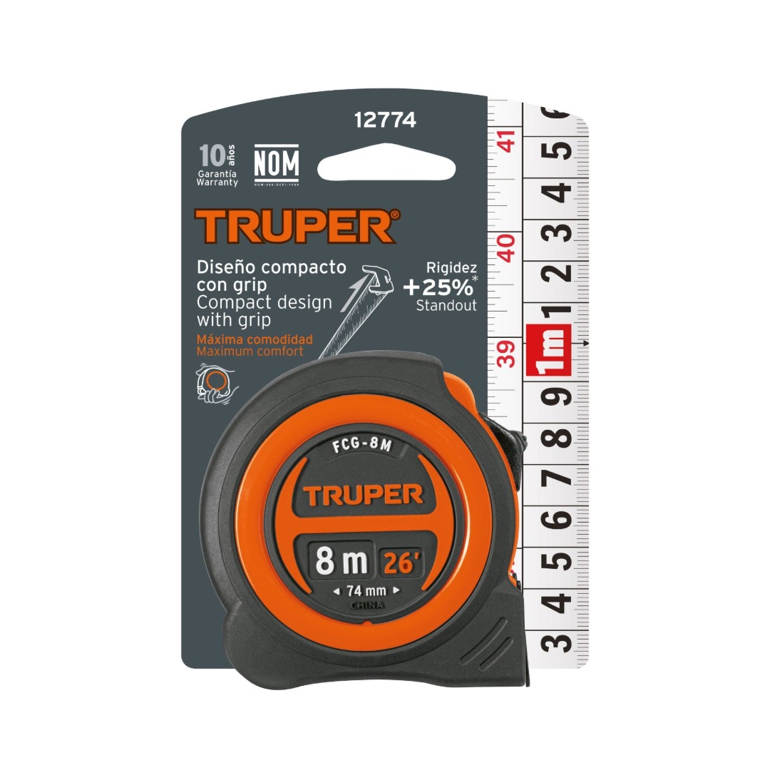 CINTA MÉTRICA COMPACTO CONTRA IMPACTOS 8 M CINTA 25 MM, TRUPER 12774 - 6