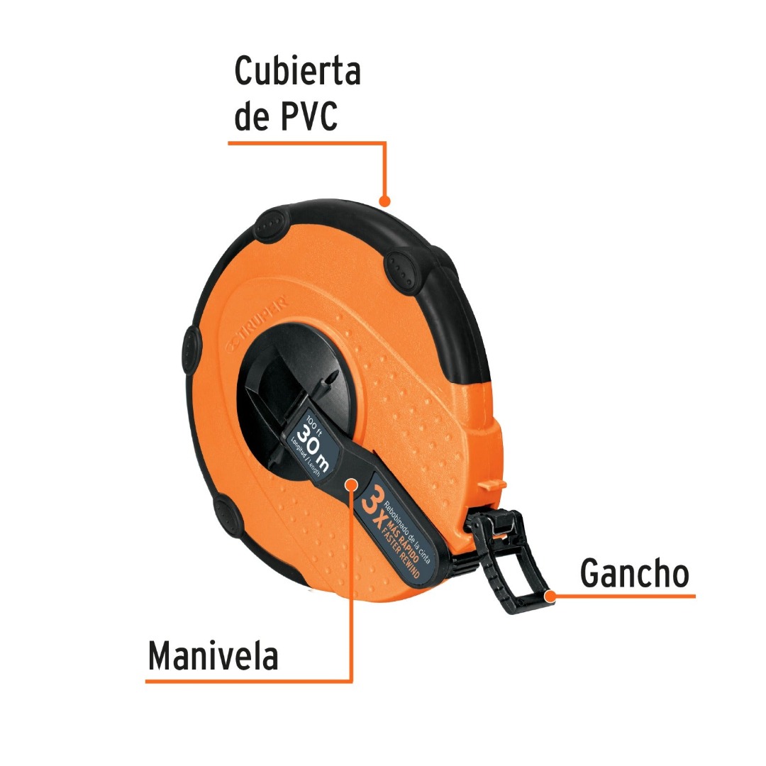 CINTA MÉTRICA LARGA DE FIBRA DE VIDRIO 30 M CON CARCASA PLÁSTICA, TRUPER 12639 - 2