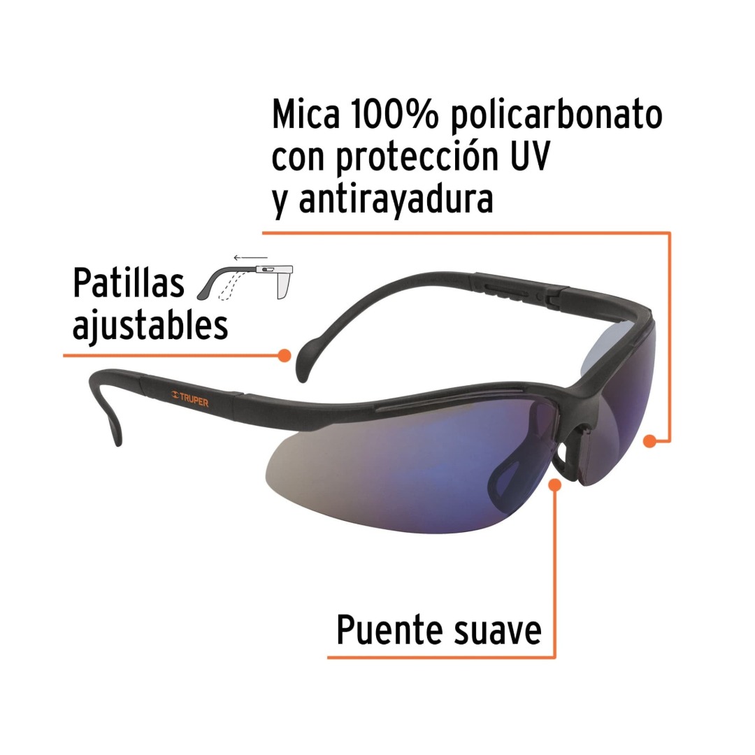 LENTES DE SEGURIDAD ESPEJO AZUL, TRUPER VISION 10826 - 2