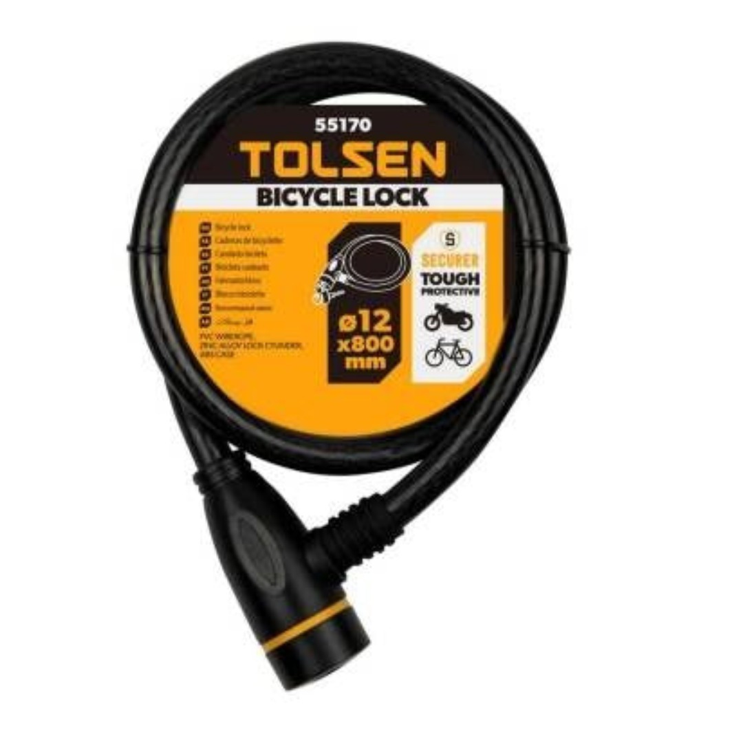 CANDADO DE BICICLETA Y MOTO 12 X 800 MM, TOLSEN 55170 - 2