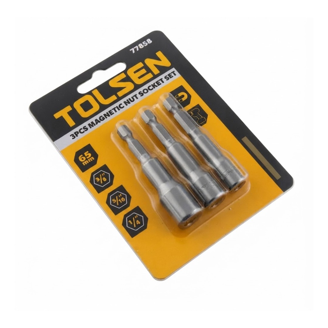 JUEGO DE ADAPTADORES HEXAGONALES 1/4', 5/16' Y 3/8' X 65 MM, TOLSEN 77858 - 1