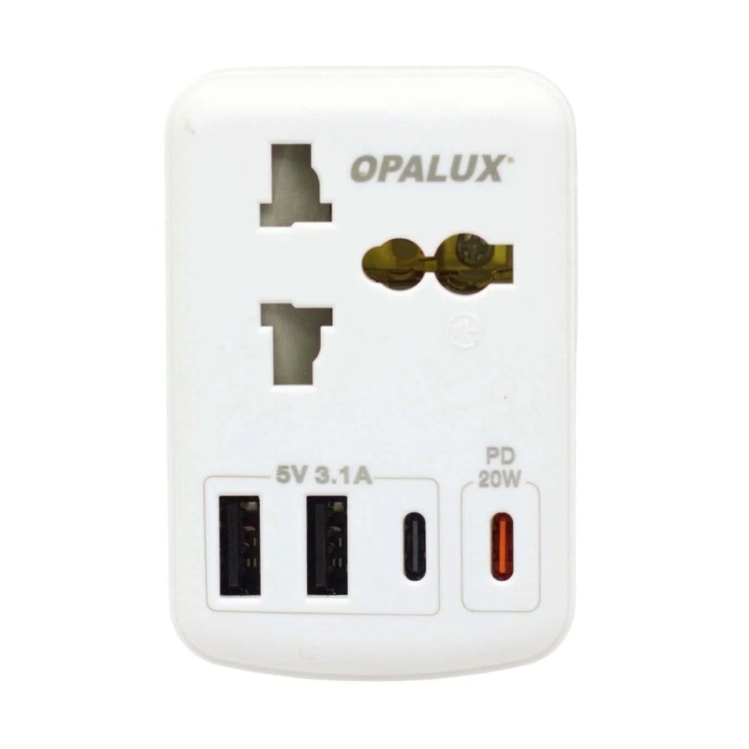ADAPTADOR MÚLTIPLE PLANO + TIERRA + USB + TIPO C OP-325A, OPALUX - 1