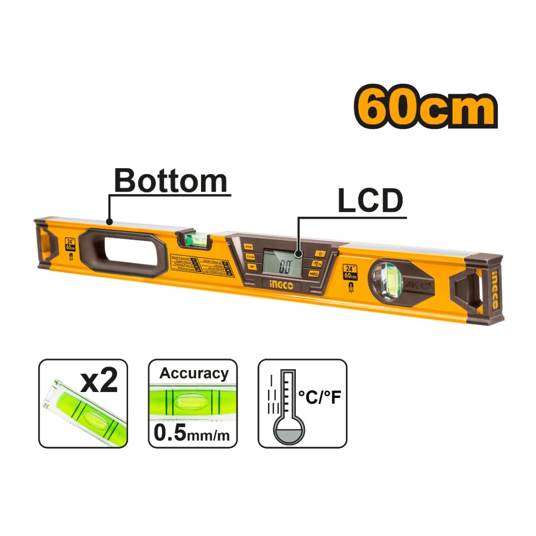 NIVEL DIGITAL MAGNÉTICO DE 60 CM, INGCO HSL08060D - 1