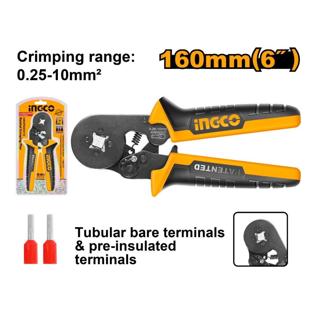 ALICATE CRIMPING PARA TERMINALES TUBULARES AISLADOS, INGCO HRCPG05210 - 2