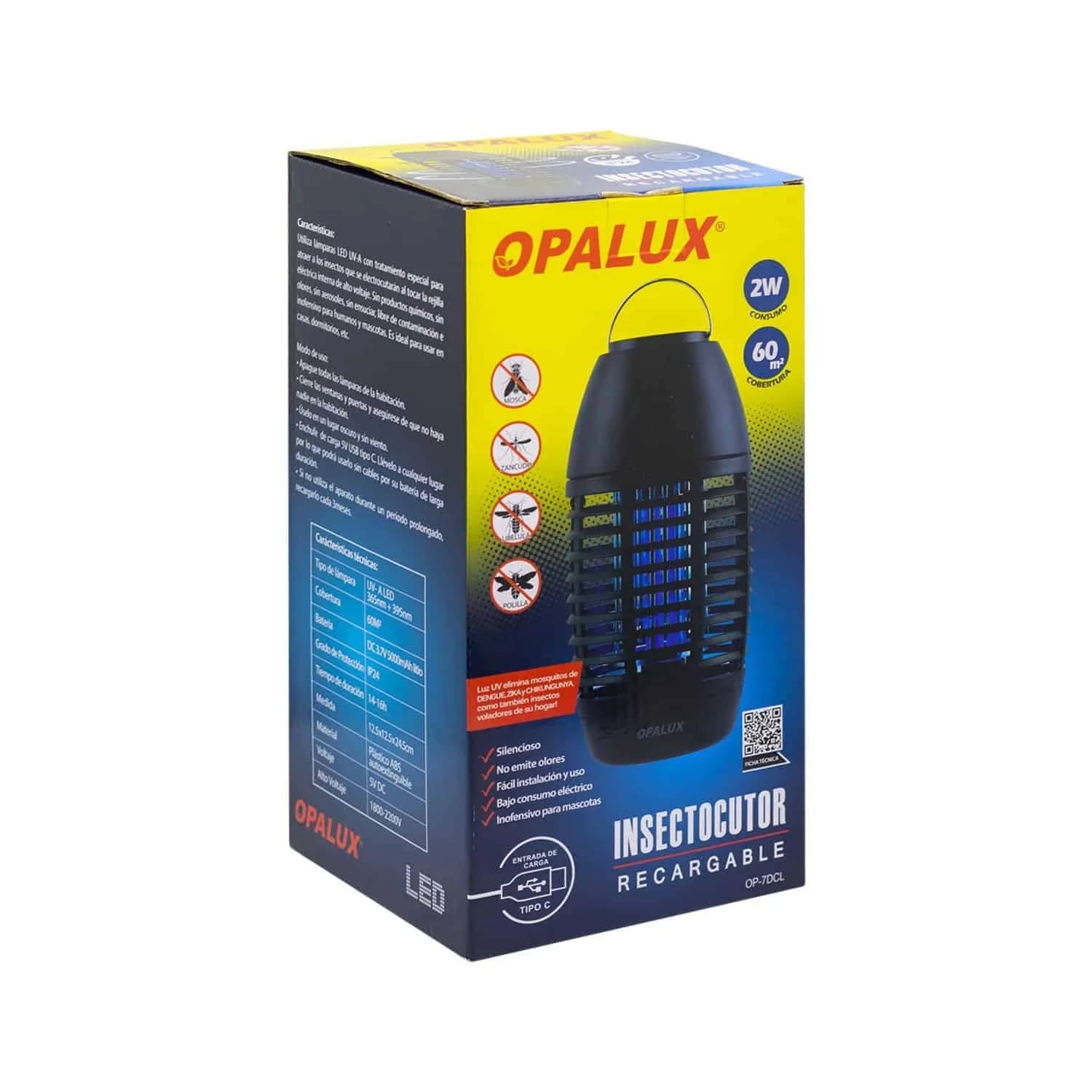 INSECTOCUTOR RECARGABLE UV 2W, OPALUX OP-7DCL - 2
