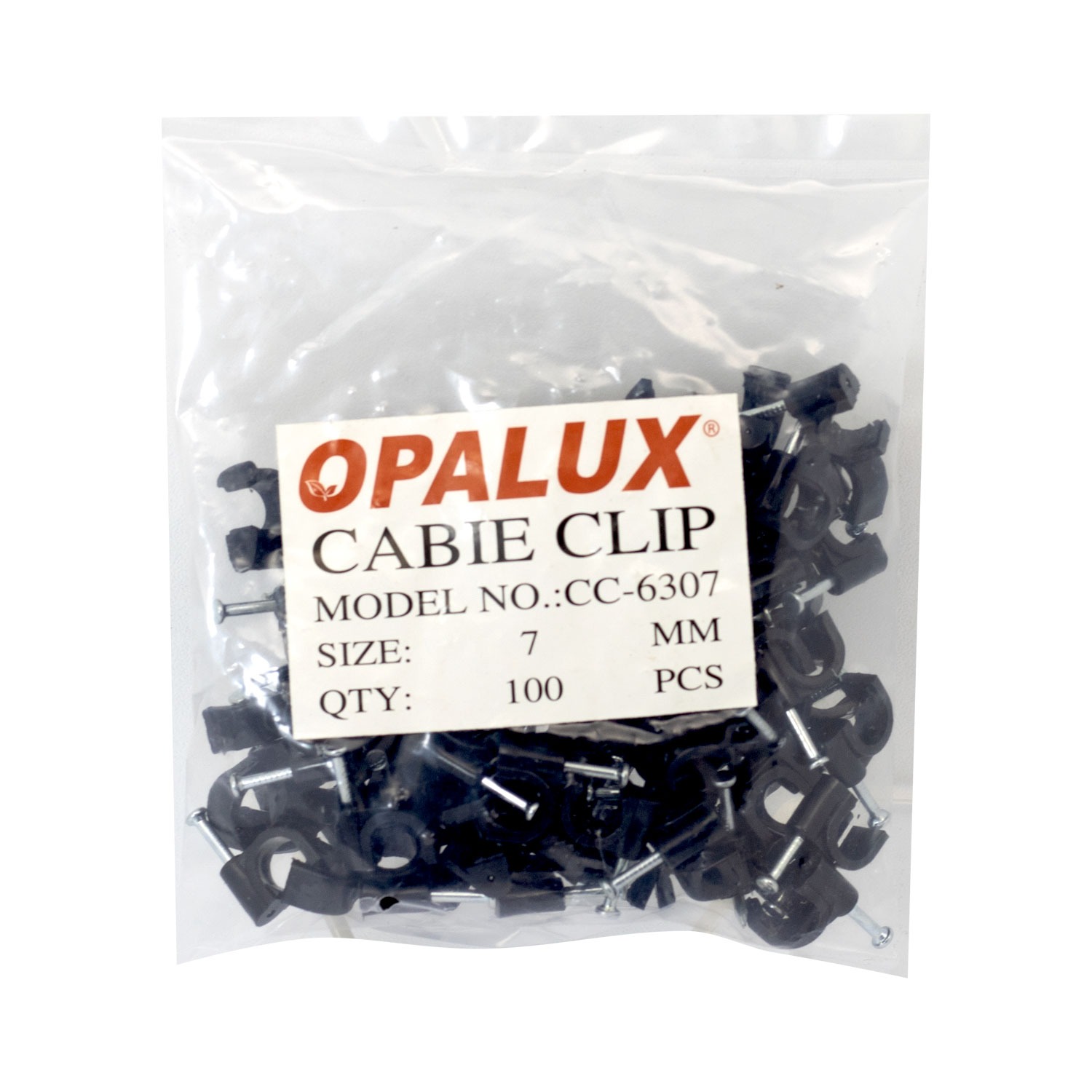 GRAPA PARA CABLE REDONDO N.° 7 NEGRA (100 UNIDADES), OPALUX CC-6307 - 2