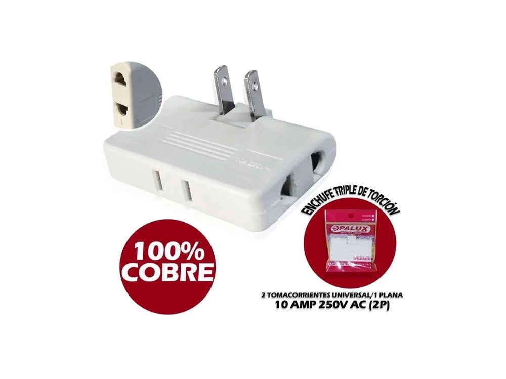 ADAPTADOR ENCHUFE TRIPLE GIRATORIO 10A, OPALUX XD-608-FW - 2