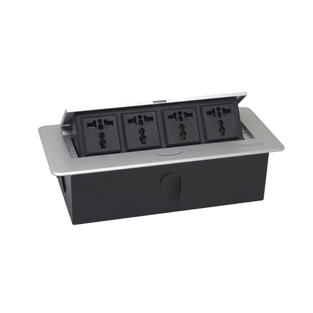 TOMACORRIENTE PARA MUEBLE 4 TOMAS UNIVERSALES PLATEADO, OPALUX OP-UTS4SL - 1
