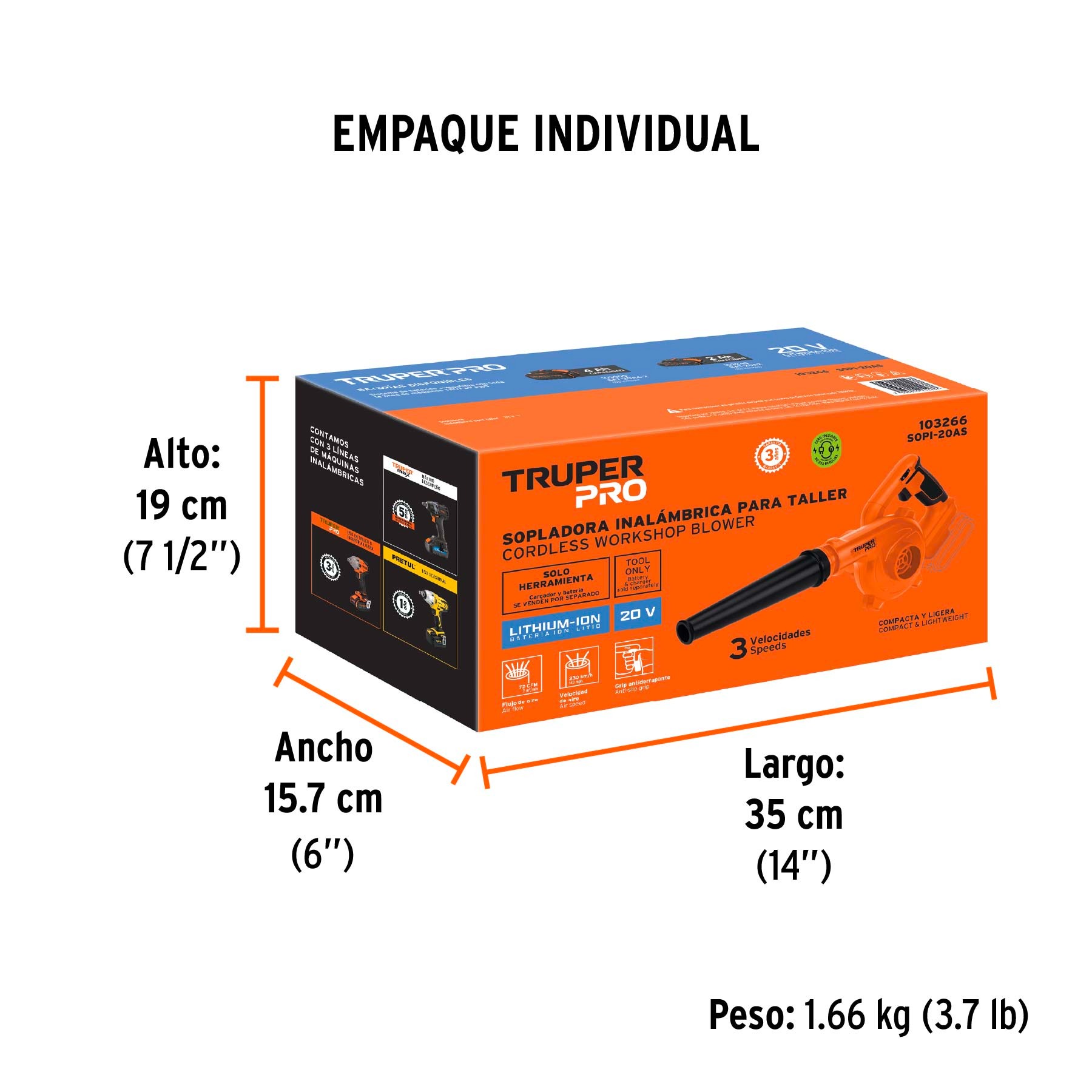 SOPLADORA PARA TALLER 20V SIN ACCESORIOS, TRUPER 103266 - 4