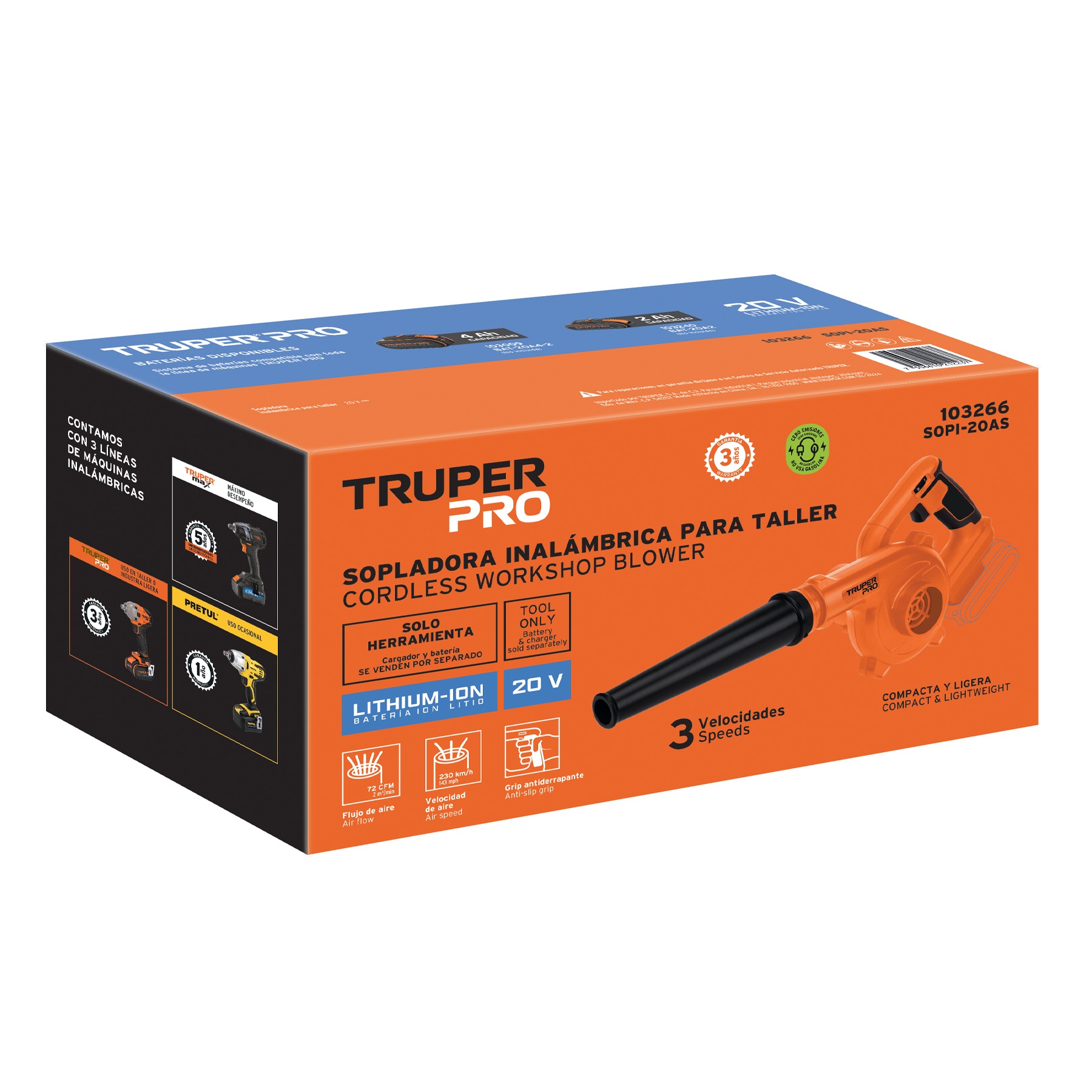 SOPLADORA PARA TALLER 20V SIN ACCESORIOS, TRUPER 103266 - 5